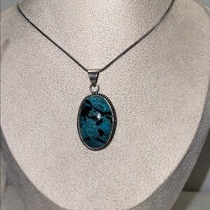 Elegant Blue and Black Chrysocolla stone Pendant Necklace